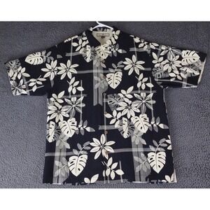 Tommy Bahama Shirt Mens Medium Black 100% Silk Floral Loop Collar Camp Hawaiian